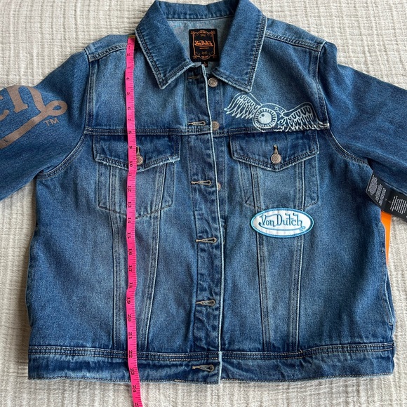 NEW Size Large Von Dutch Womens Cotton Denim Logo Patch Y2K Trucker Jacket - Picture 10 of 10